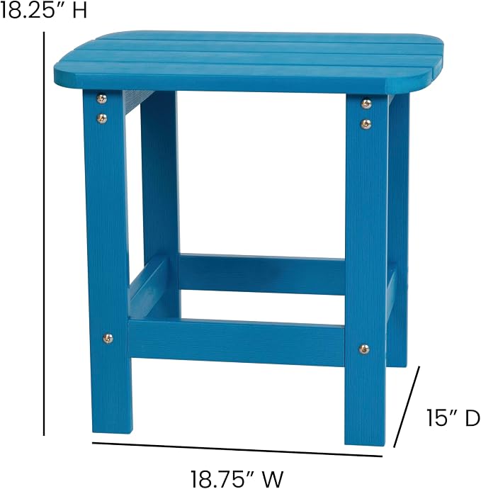 EMMA + OLIVER Hammond Adirondack Side Table - Blue Finish - Durable Polyresin Construction - Suitable for Indoor/Outdoor Use - UV Resistant