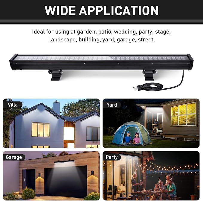 72W Outdoor Wall Washer Light Bars,7920LM Super Bright 6000K Daylight White LED Wall Washer Light,IP67 Waterproof 120V Plug in Outdoor LED Lights Bars for Landscape Yard Building Lighting(40 Inch)