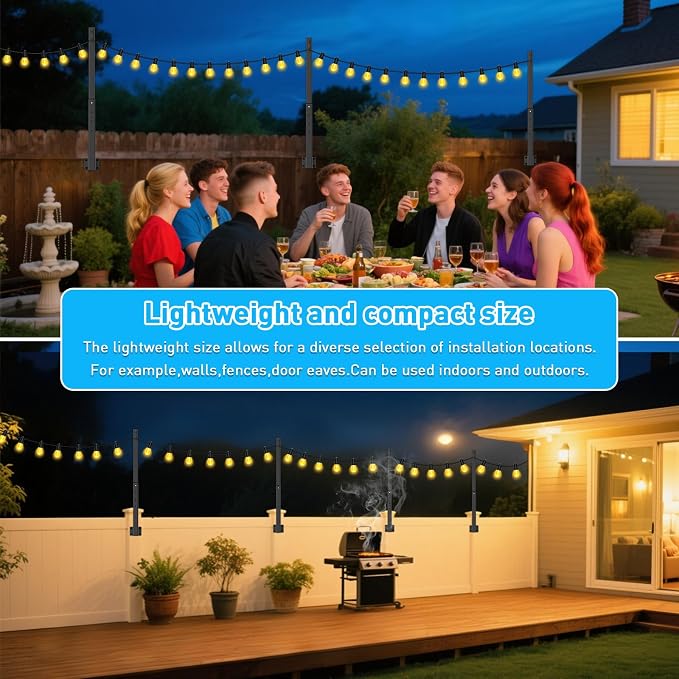 6 Pack 2.8 FT String Light Poles,Metal Lights Poles for Outdoor String Light, Rustproof Heavy Duty for Outside Garden,Patio,Wedding,Backyard,Deck,Party