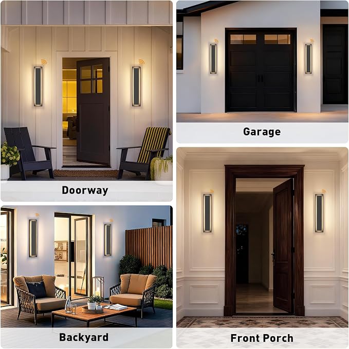 23.6'' Dusk to Dawn Outdoor Wall Lights, Modern Black LED Outdoor Wall Sconce, Large Long Exterior Lighting Fixtures Outside Porch Lights for House, Garage, Warm White 3000K, 1 Pack