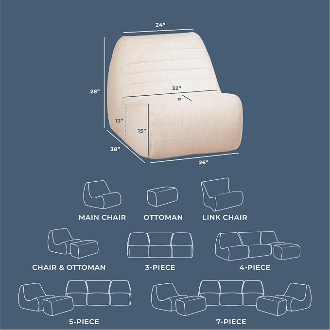 Big Joe Solvana Lounge Chair, Outdoor Performance Linen Weather-Resistant Fabric, Primary Chair, Sunlit Cream