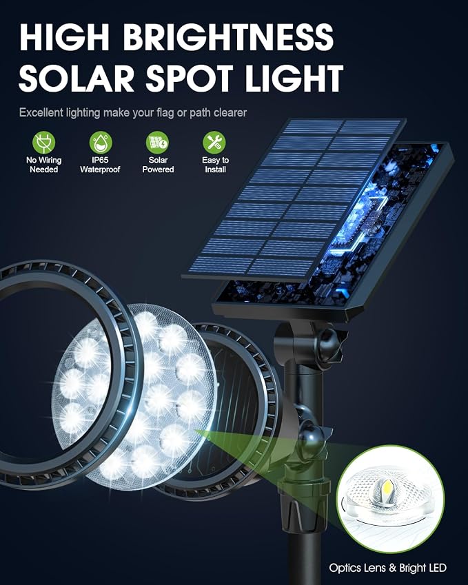 DBF Solar Outdoor Lights, 600LM Solar Spot Lights Outdoor Waterproof with 2 Lighting Modes, Adjustable Head & Solar Panel Landscape Spotlights for Flag Garden Yard Driveway Patio(Cool White, 4 Pack)