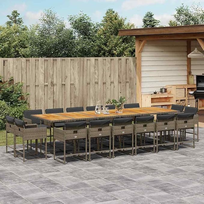 17 Piece Patio Dining Set, Foldable PE Rattan Garden Table and Chairs with Thick Cushions, Space Saving Cube Outdoor Furniture for Backyard, Gray