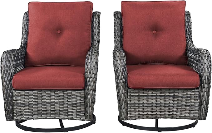 Rilyson Wicker Rocking Chair Swivel Chairs - 2 Piece Rocker Patio Chairs Set Rattan Rocking Chair for Outdoor Porch Deck Garden Backyard (Mixed Grey/Red)