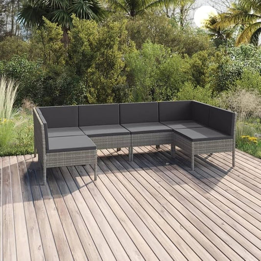 6 Piece Patio Lounge Set with Cushions,Patio Sofa,Outdoor Daybed,Outdoor Furniture Sets,Patio Seating,Patio Conversation Sets,Modern Set,Patio Furniture Set,Front Porch Furniture Poly Rattan Gray