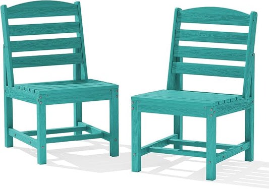 KINGYES Patio Armless Dinning Chairs Set of 2, HDPE All-Weather Outdoor Patio Chairs for Garden Backyard, Aruba
