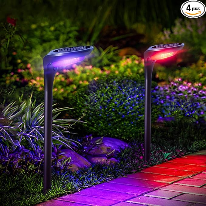 Color Solar Pathway Lights, 4-Pack Color Changing Solar Lights Outdoor Waterproof for Christmas Easter Halloween LED Garden Landscape Light Solar Powered for Yard Path Patio Driveway Lawn