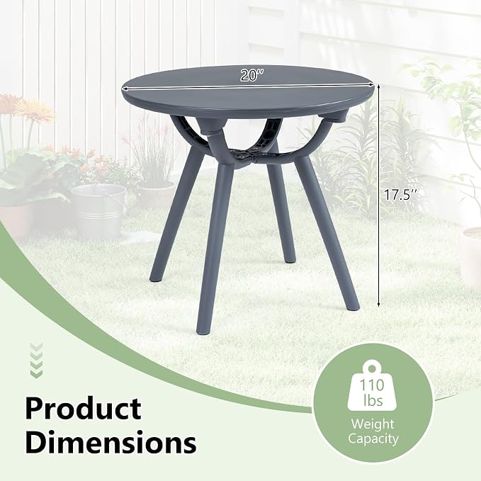 Tangkula Outdoor Side Table, 20" Round Patio Bistro Table, Outside Accent Coffee Table for Poolside, Balcony, Garden, Porch, Lawn (1 Pack,Gray)