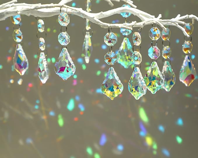 25pcs 38mm Crystal Chandelier Prism Pendants, Suncatchers Hanging Crystals | Horse Eyes Chandelier Prism Replacement, Hanging Crystals Glass Octagon Beads for Window Christmas Tree Home Decor(AB)