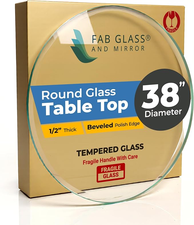38" Inch Round Glass Table Top 1/2" Thick Tempered Beveled Edge by Fab Glass and Mirror