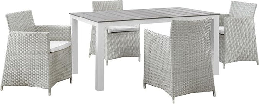 Modway Junction 5 Piece Outdoor Patio Dining Set, 81.8" x 109" x 32", Gray White