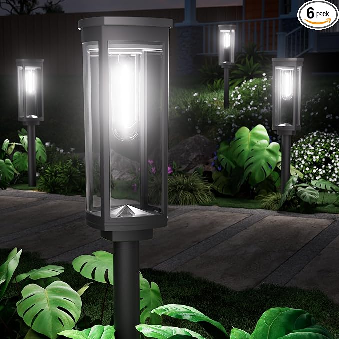 NEWMESSI 6 Pack Solar Pathway Lights Outdoor,Super Brightness IP65 Waterproof Auto On/Off Solar Path Lights, Garden Solar Powered Landscape Lighting for Outside Yard Garden Driveway Walkway Décor