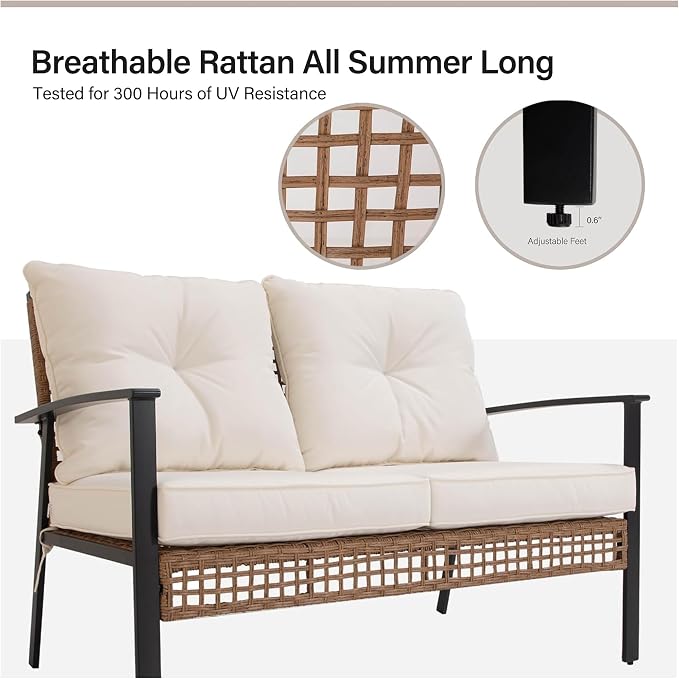 LAUSAINT HOME 4-Piece Patio Conversation Set, Comfortable Oversized Outdoor Furniture Set with Rocking Chairs and Storage Coffee Table for Backyard, Porch, Garden and Poolside