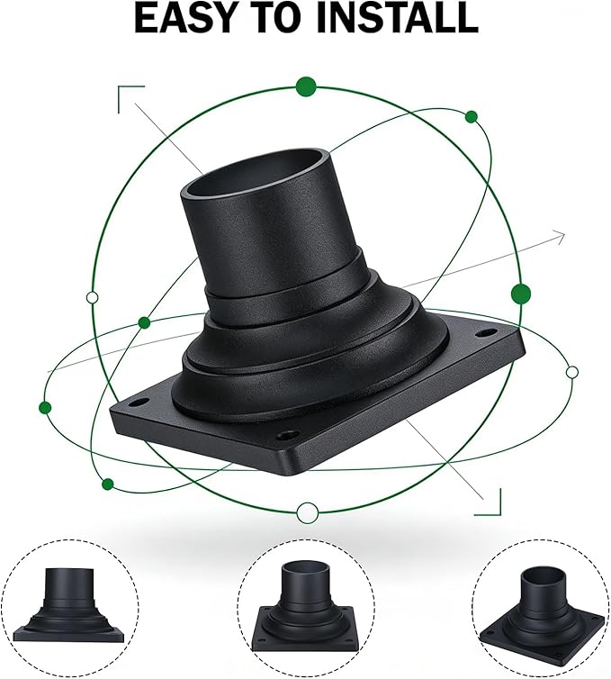 Pier Mount Base, Fits 3" Post Light, Rustproof and Thick Aluminum | Pole Light Adapter, 4.0mm Thick, Waterproof, Anti-rust, 6.1"Wx6.1"Dx4.02"H, Black, 2 Pack