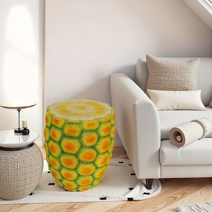 Realistic Fruit Stool, Small Resin Footrest Side Table, Indoor/Outdoor Decorative Plant Seat for Garden, Patio, Playroom, Kids' Room, Weather-Resistant (Pineapple)