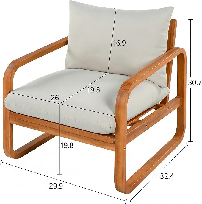 VilroCaz Acacia Wood 4-Piece Patio Conversation Set, All Weather Sectional Sofa Set w/ 2 Chairs, Loveseat & Table, Outdoor Furniture Set with Woven Rope Accents and Cushions for Backyard Pool
