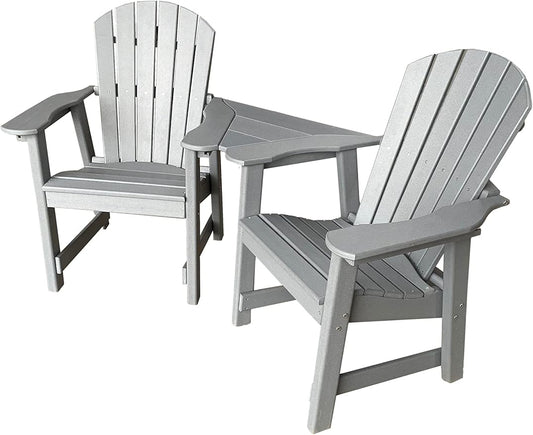 Phat Tommy 2 Chair Dining Table Set - Poly Outdoor Furniture - Small Patio Dining Set for Apartment Balcony Furniture, Recycled Poly Lumber Chairs and Table, Grey