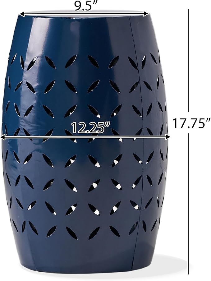 12" Outdoor Side Table, Metal Round Side Table, Multi Functional Decorative Cutout, Coffee Table, Night Stand, Plant Stand for Patio, Garden, Backyard, Gazebo Indoor (Dark Blue)