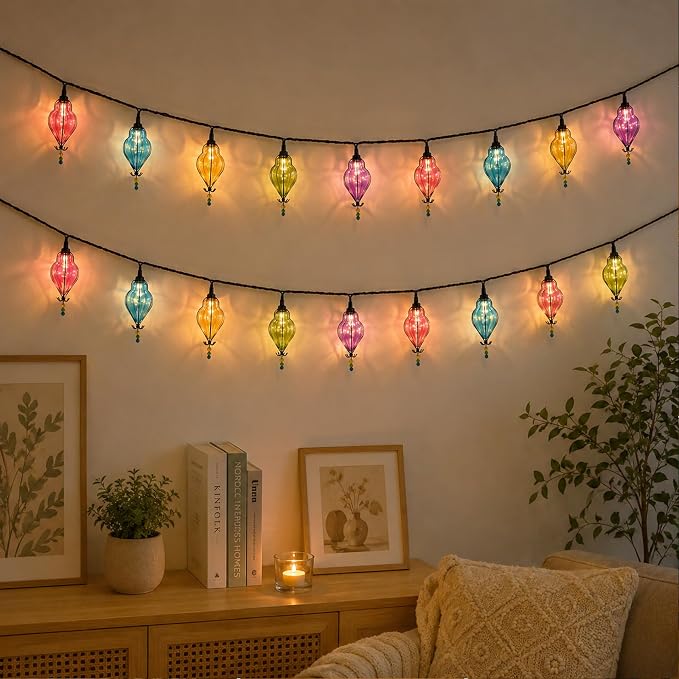 Vigdur Outdoor String Lights, 10FT Multicolor Patio String Lights Plug-in | 10 Plastic Flower Bulbs, UL Listed, 10 Strands Connectable, Outdoor Hanging Lights for Porch Garden Wedding Party Decor