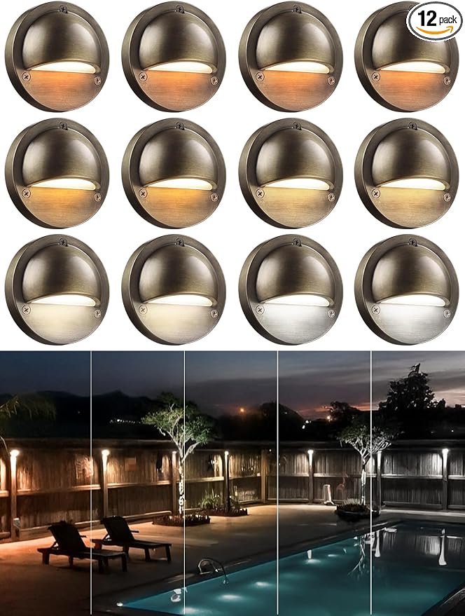 LEONLITE 12-Pack 5CCT 3.74inch Low Voltage LED Deck Lights, Bronze | 180LM, 12-24V AC/DC, CRI90, UL Listed, Die-cast Aluminum Housing, Frosted Glass Lens, 1800K/2700K/3000K/4000K/5000K