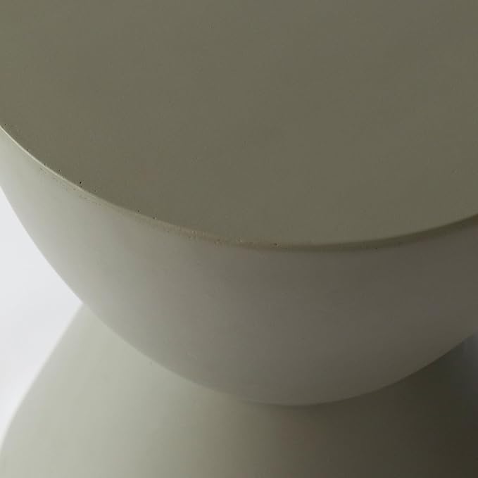 LeisureMod Loft Series Moss Grey Fiberstone Side Table - Modern Hourglass Round Pedestal - 18-inch Weather-Resistant Accent for Outdoor Patio and Indoor Living Room Decor