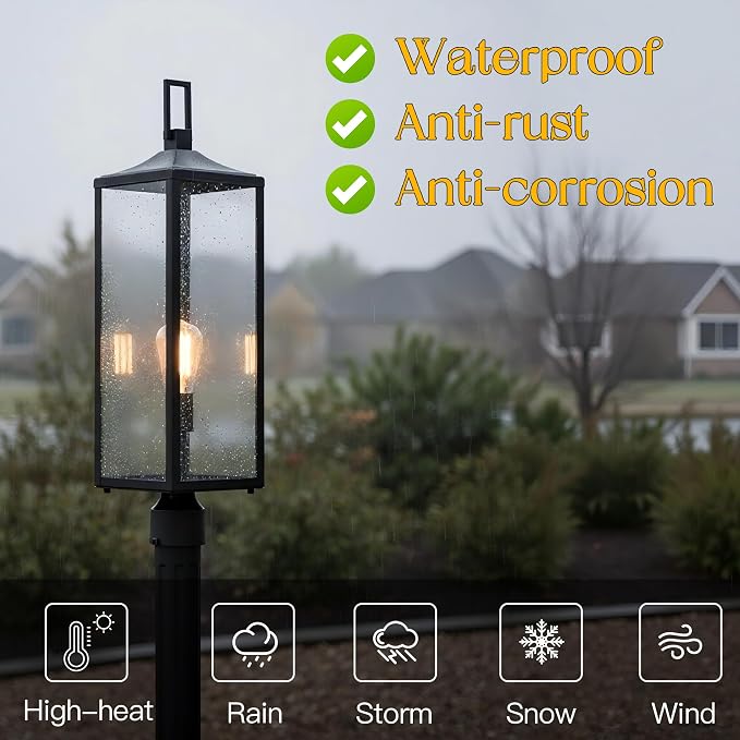 25.6 Inch Photocell Outdoor Lamp Post Light with Dusk To Dawn Sensor-Large Post Lamp For Yard Residential Sidewalk 25.6in Large lamppost Dusk To Dawn Pole Lantern For House Outdoor Column Light, E26