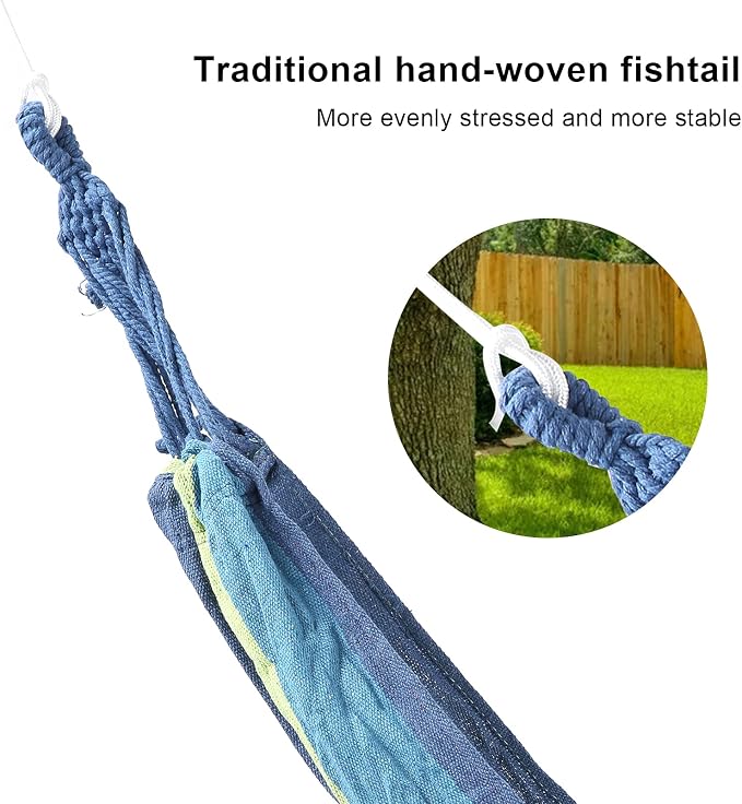 80CM Outdoor Hammock Lightweight Camping Hammock Portable Outdoor Travel Hammock with Hardwood Spreader Bar (Blue)