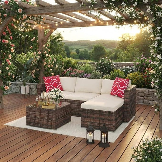Litake 5 Piece Patio Furniture Sets, Modular Sectional Sofa Set, All-Weather PE Rattan Wicker with Cushions, Conversation Furniture for Backyard, Poolside & Garden