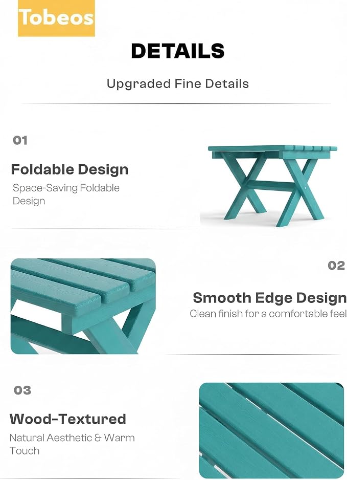 Outdoor Folding Side Table,HDPE Material, Portable Space-Saving Design, Weather-Ready with Authentic Wood-Grain Feel (Aruba Blue, 1 Table)