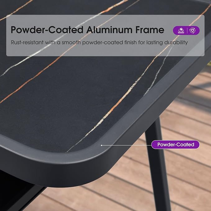 PURPLE LEAF Bar Height Table Patio Round Table with Shelve Dining Coffee Kitchen Breakfast Bistro Outdoor Pub Bar Table for Garden Balcony, Dark Grey