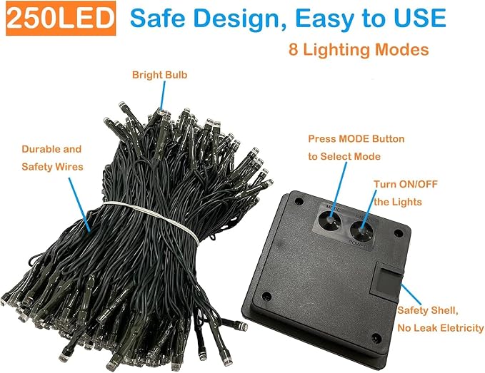 KAQ 4pack 400LED Solar String Lights Outdoor Waterproof Multicolor | Total 132FT Flexible Wire With Bright LEDs, 8 Twinkle Modes with Memory, Auto On/Off Easily Decorates Trees, Fences, Garden