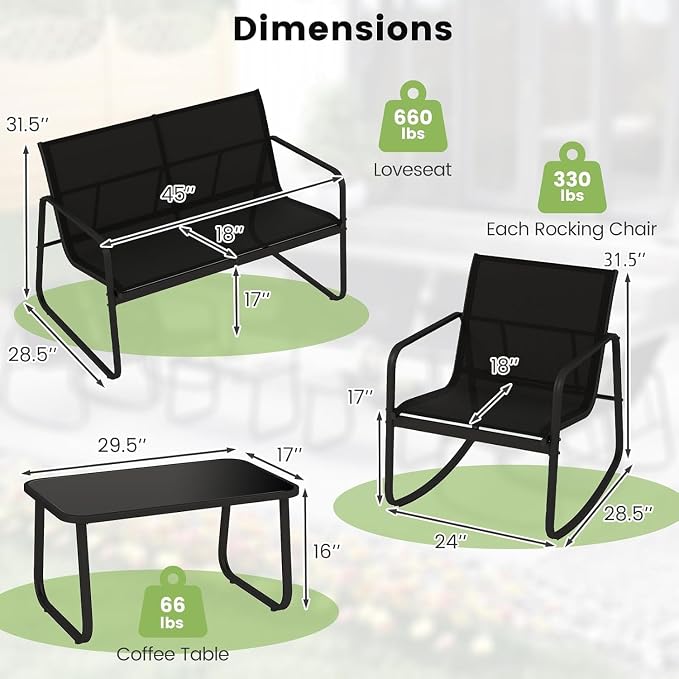 HAPPYGRILL 8 Piece Patio Rocking Bistro Set with 4 Rocking Chairs, 2 Loveseat & 2 Coffee Table, Outdoor Conversation Furniture Set for Garden Poolside Balcony (2)