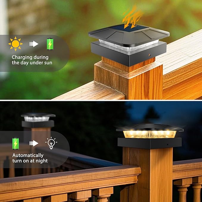 4x4 Solar Post Cap Lights Outdoor with 3 Modes, 16 Packs Fence Light Solar Powered Waterproof for Wood/Vinyl Posts for Deck Yard Garden Patio Outside