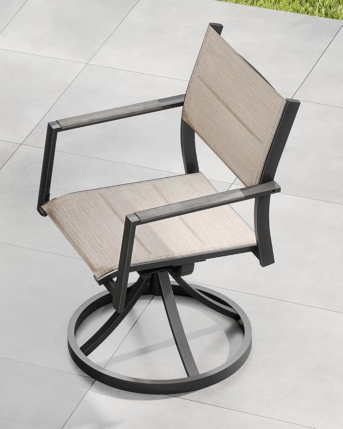 Patio Swivel Dining Chairs Set of 2, Never-Rust Aluminum Outdoor Dining Chairs, Outdoor Swivel Chairs Set with Upgraded 3D Double-Layer Textilene, Swivel Patio Dining Set for Deck, Limed Oak