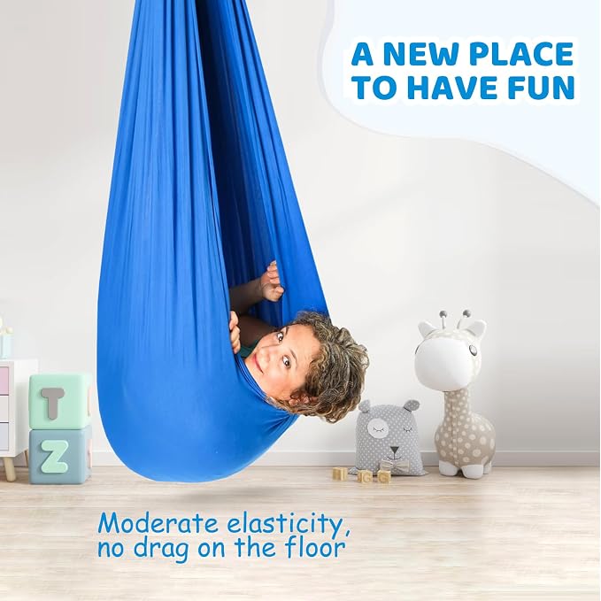 TOPARCHERY Indoor Sensory Swing for More Special Needs, Cuddle Hammock for Sensory Integration Snuggle Swing Hammocks (Blue)
