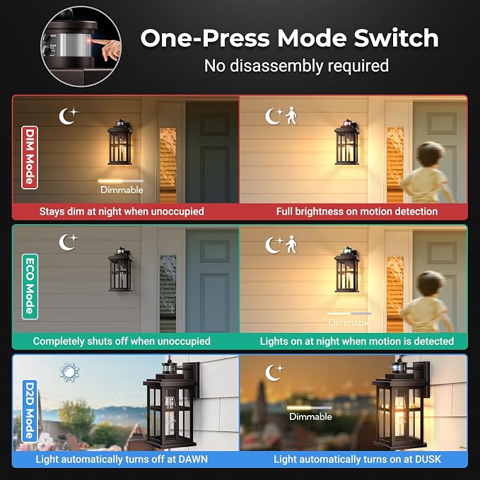 Large Motion Sensor Exterior Light Fixture, Bronze Dusk to Dawn Outdoor Wall Lights, Waterproof Exterior Lights for House, Porch, Doorway, Garage, 100% Aluminum
