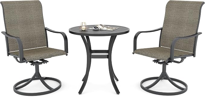 Anmutig 3 Piece Small Outdoor Set, 27.5 Inch Patio Round Table with 2 Tan Grey Swivel Rocker Chairs - Style2