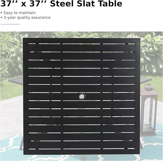 MFSTUDIO Outdoor Table and Chairs Set for 4 w/Umbrella Hole | Durable metal frame, rust-resistant. Includes 4 chairs & patio table w/ umbrella hole. Perfect for deck, yard or patio.