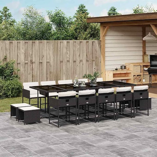 15 pcs Set Modern Garden Dining Set & Outdoor Dining Set Black Poly Rattan Patio Dining Set for Backyard Front Porch Lawn 41.7 x 108.3 x 28.7 in