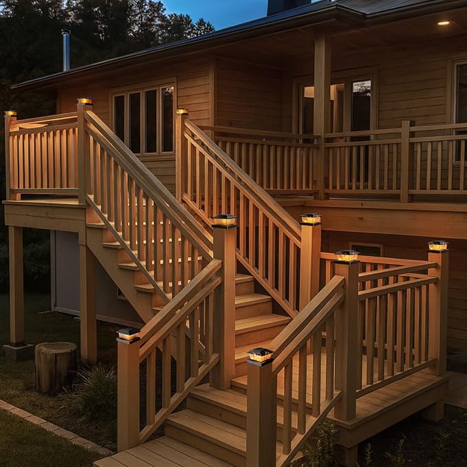 btfarm 4x4 Solar Flame Post Cap Lights Outdoor, 2 Pack Flickering Flame Deck Fence Post Lights, Waterproof Solar Powered Lighting Outside Fit 4x4 3.5x3.5 Wooden/Vinyl for Porch Patio Garden, Black Cap