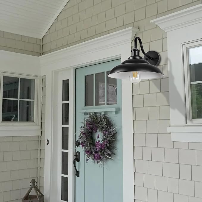 Outdoor Barn Light, 12'' Farmhouse Exterior Wall Mount Light, Outdoor Indoor Wall Sconce, Exterior Porch Lighting Fixture, Industrial Outside Black Lantern for Entryway Garage, 3 Pack