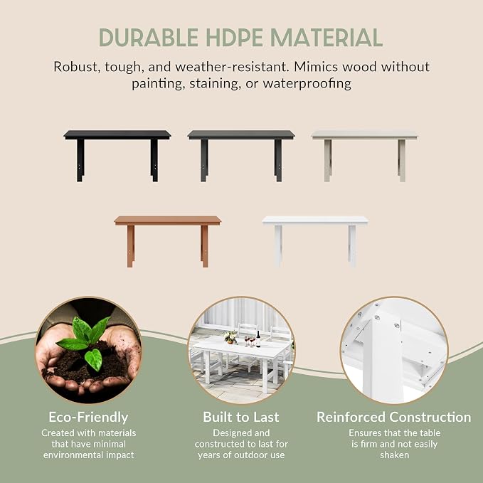 WestinTrends Ashore Outdoor Modern HDPE 66" Wide Rectangle Patio Dining Table for 6, White