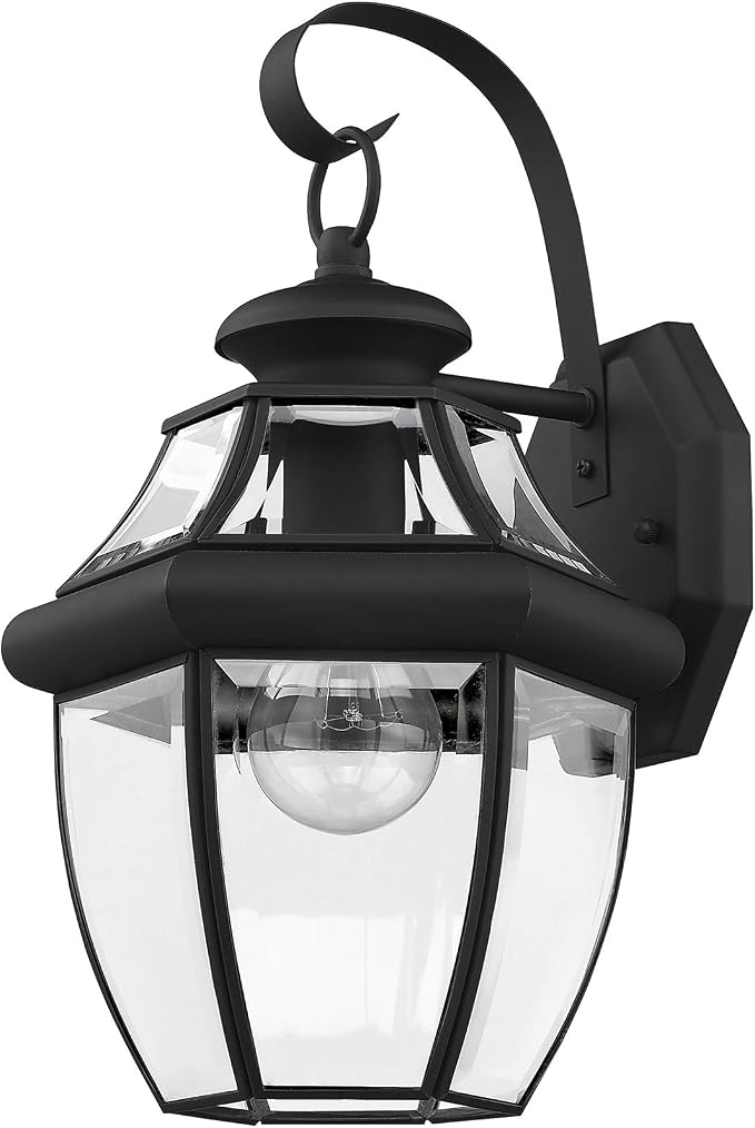 Livex Lighting 2151-04 Monterey 1-Light Wall Lantern, Black | Clear Beveled Glass ("13"" x 8.5"" x 8.25"""); Solid brass construction