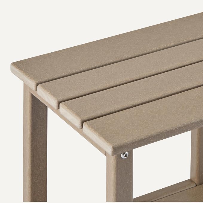 Amazon Basics Outdoor Side Table with Lower Shelf, Weather-Resistant Stainless Steel Hardware, 41.91cm x 32cm x 41.91cm, Brown, 1-Pack
