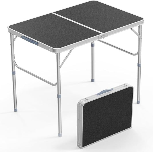VINGLI 3FT Small Camping Table Adjustable Height Aluminum Folding Table for Picnic Party BBQ, Plastic RV Suitcase Table Portable Lightweight Fold Up Utility Outdoor Tables with Carrying Handle …