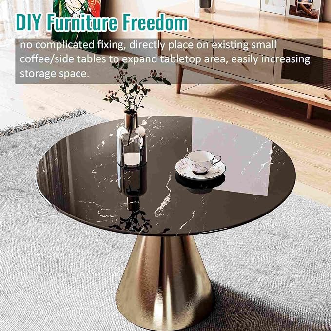 30 Inch Round Black Marble Glass Table Top, 8mm Thick Tempered Glass Tabletop for Dining Tables, Coffee Tables, Patio Tables