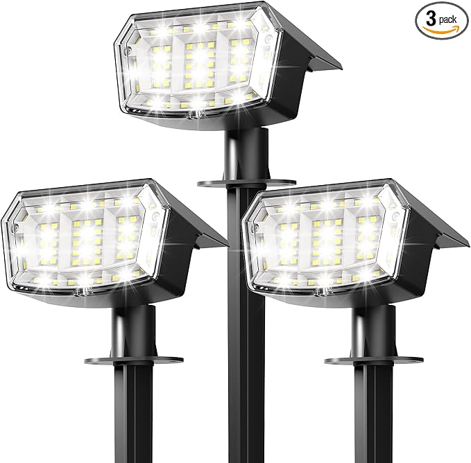 Solar Spot Lights Outdoor Waterproof, Solar Spotlights, 3 Packs, Cool White | 63 LED, 3 Lighting Modes, 120° Adjustable Solar Landscape Lights for Yard, Garden, House, Garage, Pathway