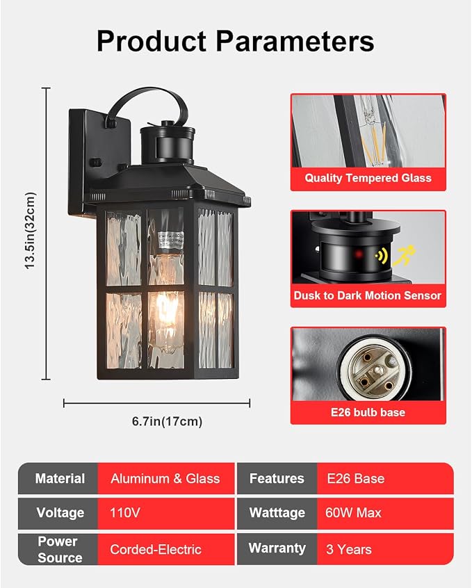 Porch Lights Outdoor with Remote, Motion Sensor Exterior Lighting Fixtures | 2 Pack Intelligent Outdoor Wall Lights, 4 Lighting Modes Outdoor Sconce Lights for House Patio Front Door Garage