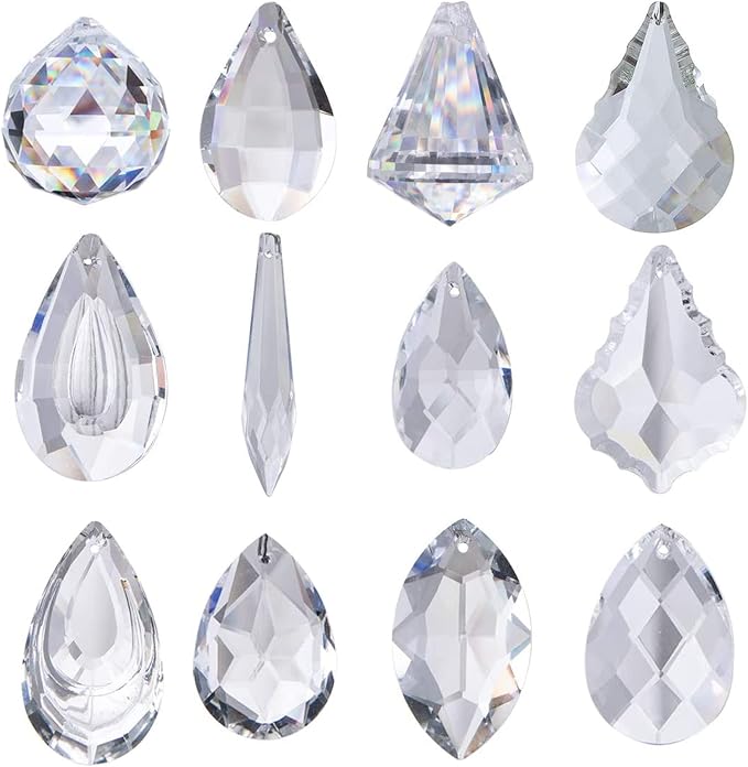 12 Pcs Clear Crystal Prism Chandelier Pendants Suncatcher Decor | Clear Crystal Chandelier Lamp Prism Pendants Drops Glass Balls Replacement Parts Suncatcher Hanging Ornaments for Home Decor