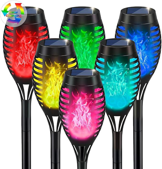 Christmas Decorations Outdoor, Multicolor Flickering Solar Christmas Lights | Flickering Flame Solar Torch Light for Xmas Decor, Solar Powered Christmas lights Waterproof for Yard Pathway Christmas Decor